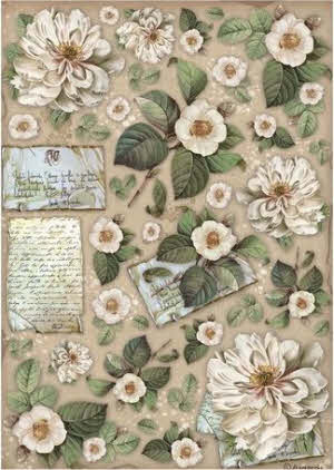 DFSA4757StamperiaVintageLibraryA4RicePaperFlowersandLetters