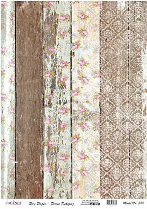 Rijstpapier decoupage A3 achtergrond planken met rozen Cadence 388